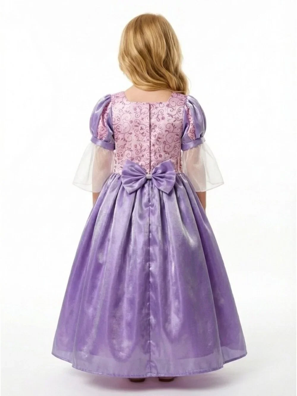 Girls Rapunzel Princess Costume Dress Lavender Pink Satin Organza Birthday Party
